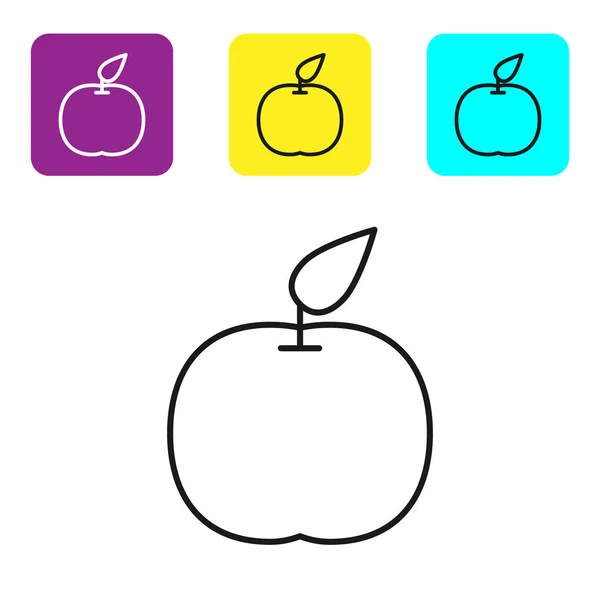 Schwarze Linie Apfelsymbol Isoliert Auf Weißem Hintergrund Früchte Mit Blattsymbol — Stockvektor