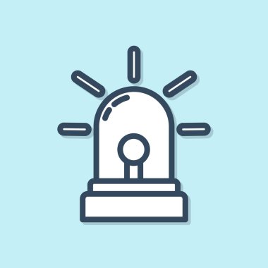 Mavi çizgi Flasher siren simgesi mavi arkaplanda izole edildi. Acil durum sireni. Vektör İllüstrasyonu