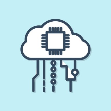 Mavi arkaplanda izole edilmiş şeylerin mavi çizgi interneti. Bulut hesaplama tasarım konsepti. Dijital ağ bağlantısı. Vektör İllüstrasyonu