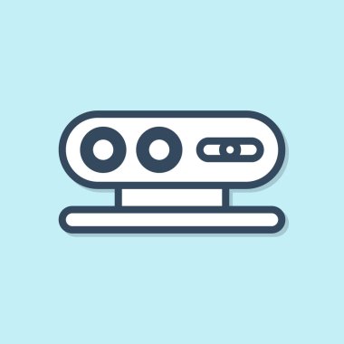 Mavi çizgi 3d tarama sistemi simgesi mavi arkaplanda izole edildi. Vektör İllüstrasyonu