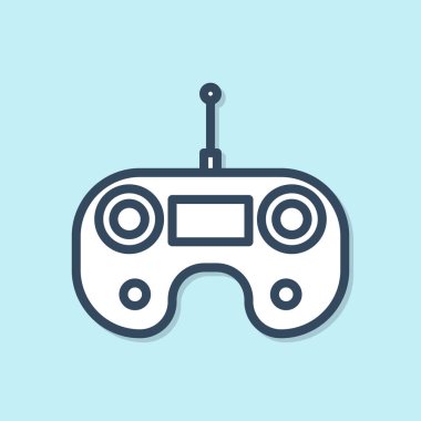 Mavi çizgi uzaktan kontrol simgesi mavi arkaplanda izole edildi. Vektör İllüstrasyonu