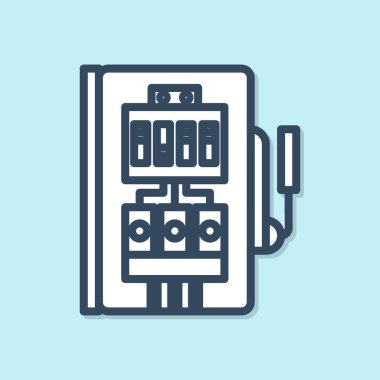 Mavi çizgi elektrikli panel simgesi mavi arkaplanda izole edildi. Vektör İllüstrasyonu