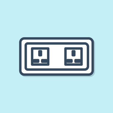 Mavi hat elektrik çıkış simgesi mavi arkaplanda izole edildi. Elektrik prizi. Rosette sembolü. Vektör İllüstrasyonu