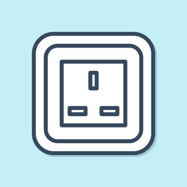 Mavi hat elektrik çıkış simgesi mavi arkaplanda izole edildi. Elektrik prizi. Rosette sembolü. Vektör İllüstrasyonu