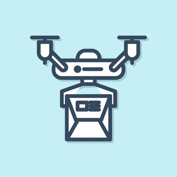 Blue Line Drone Delivery Concept Icon Isolated Blue Background Quadrocopter — Stock Vector