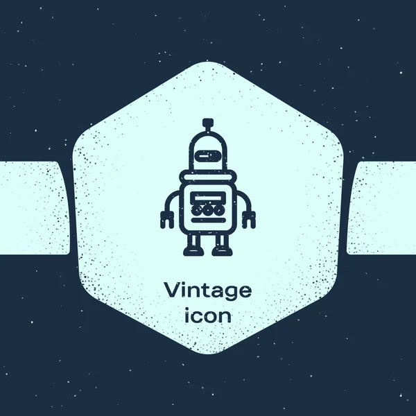 Grunge Line Roboter Symbol Isoliert Auf Blauem Hintergrund Monochrome Vintage — Stockvektor