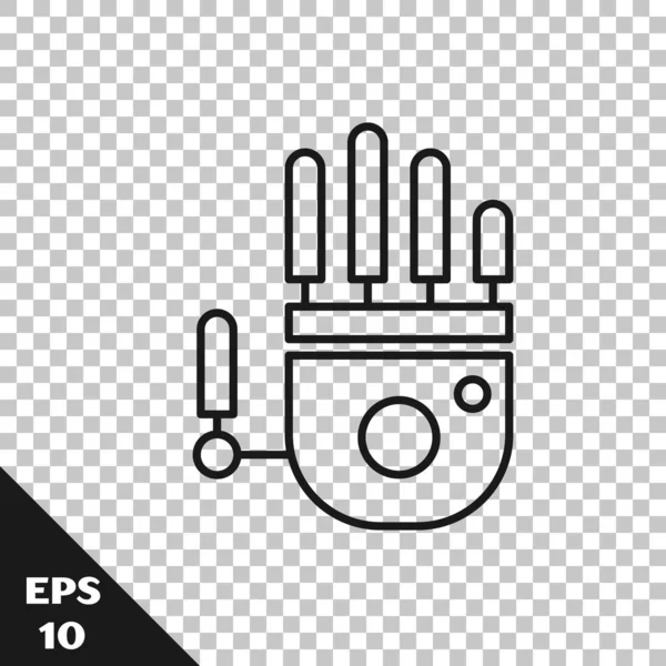 Чорна Лінія Механічний Робот Значок Руки Ізольовано Прозорому Фоні Символ — стоковий вектор