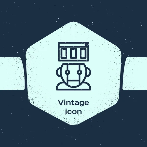 Grunge Line Roboter Symbol Isoliert Auf Blauem Hintergrund Monochrome Vintage — Stockvektor
