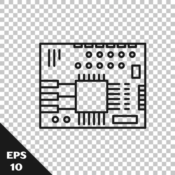 Siyah Çizgi Yazdırılmış Pcb Simgesi Şeffaf Arkaplanda Izole Edildi Vektör — Stok Vektör