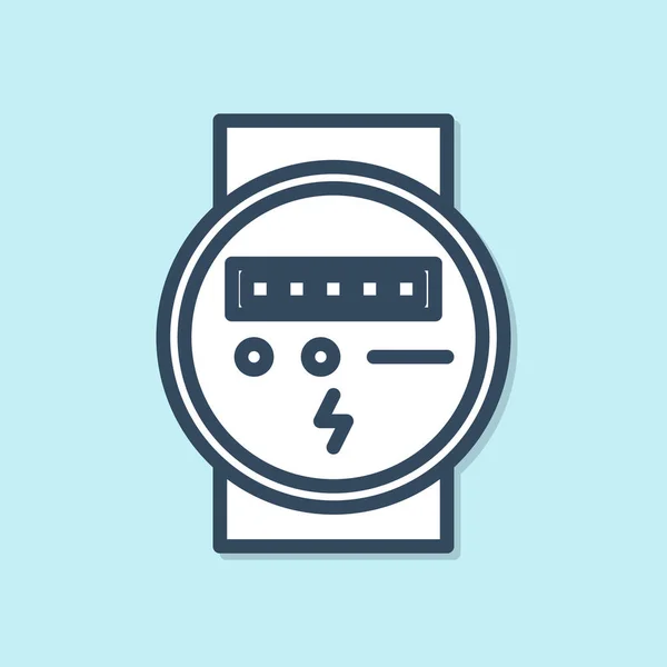 Mavi çizgi elektrik sayacı simgesi mavi arkaplanda izole edildi. Vektör İllüstrasyonu