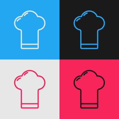 Renk çizgisi Şef şapka simgesi renk arkaplanında izole edildi. Aşçılık sembolü. Aşçı şapkası. Klasik tarzda çizim. Vektör İllüstrasyonu