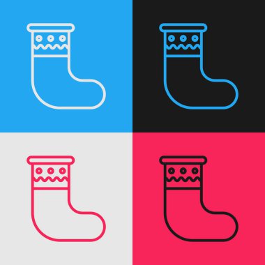 Renkli Noel çorap ikonu renk arkaplanında izole edilmiş. Mutlu Noeller ve mutlu yıllar. Klasik tarzda çizim. Vektör İllüstrasyonu