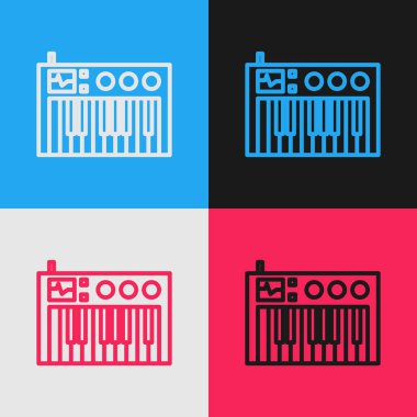 Renk çizgisi Müzik Sentezleyici simgesi renk arkaplanında izole edildi. Elektronik piyano. Klasik tarzda çizim. Vektör İllüstrasyonu