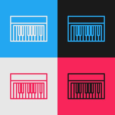 Renk çizgisi Müzik Sentezleyici simgesi renk arkaplanında izole edildi. Elektronik piyano. Klasik tarzda çizim. Vektör İllüstrasyonu