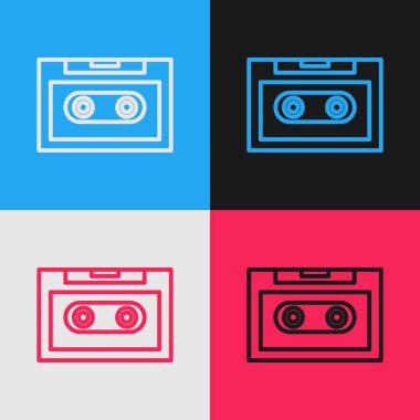 Renk çizgisi Retro ses kaset simgesi renk arkaplanında izole edildi. Klasik tarzda çizim. Vektör İllüstrasyonu