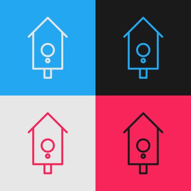 Renk çizgisi Retro duvar izleme simgesi renk arkaplanında izole edildi. Guguklu saat işareti. Antika sarkaçlı saat. Klasik tarzda çizim. Vektör İllüstrasyonu