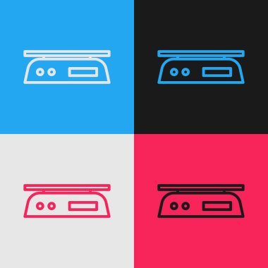 Renk çizgisi Elektronik ölçek simgesi renk arkaplanında izole edildi. Ağırlık ölçüm aletleri. Klasik tarzda çizim. Vektör İllüstrasyonu