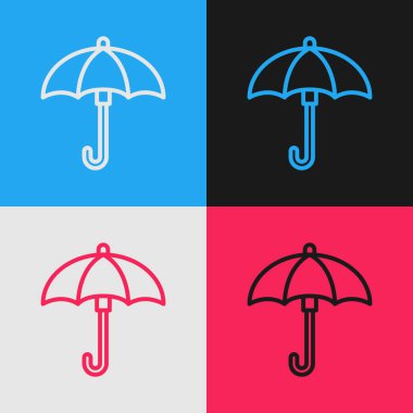 Renk çizgisi Umbrella simgesi renk arkaplanında izole edildi. Su geçirmez ikon. Koruma, güvenlik, güvenlik kavramı. Suya dayanıklı sembol. Klasik tarzda çizim. Vektör İllüstrasyonu