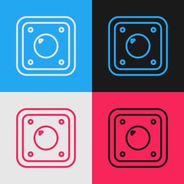 Renk çizgisi elektrik düğmesi simgesi renk arkaplanında izole edildi. Açık ve kapalı simgesi. Loş ışık düğmesi işareti. Enerji tasarrufu kavramı. Klasik tarzda çizim. Vektör İllüstrasyonu