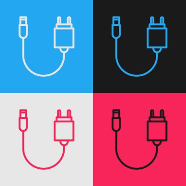 Renk çizgisi Charger simgesi renk arkaplanında izole edildi. Klasik tarzda çizim. Vektör İllüstrasyonu