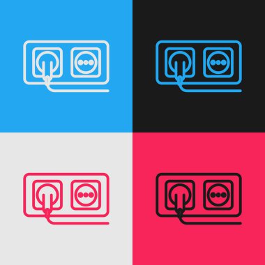 Renk çizgisi Elektrik çıkış simgesi renk arkaplanında izole edildi. Elektrik prizi. Rosette sembolü. Klasik tarzda çizim. Vektör İllüstrasyonu