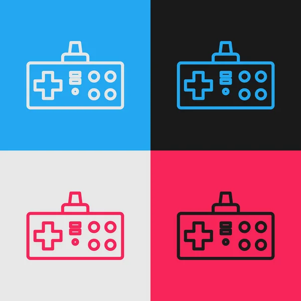 Цвет Линии Gamepad Значок Изолирован Цветном Фоне Игровой Контроллер Рисунок — стоковый вектор