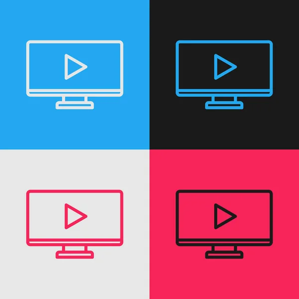 Farbe Linie Online Spielen Video Symbol Isoliert Auf Farbhintergrund Computermonitor — Stockvektor