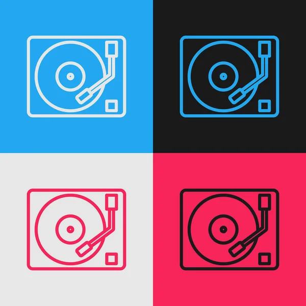 Color Line Vinyl Player Vinyl Disk Icon Isolated Color Background — Stock Vector