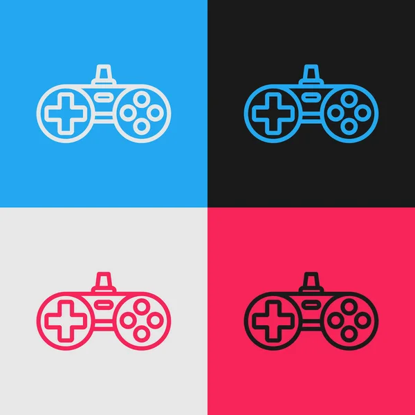 Linha Cores Ícone Gamepad Isolado Fundo Cor Controlador Jogo Desenho — Vetor de Stock