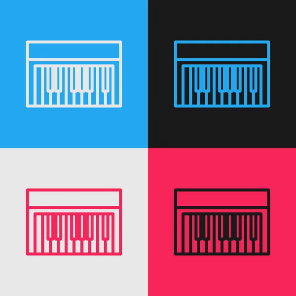 Linha de cores Ícone de sintetizador de música isolado no fundo da cor. Piano eletrônico. Desenho de estilo vintage. Ilustração vetorial — Vetor de Stock