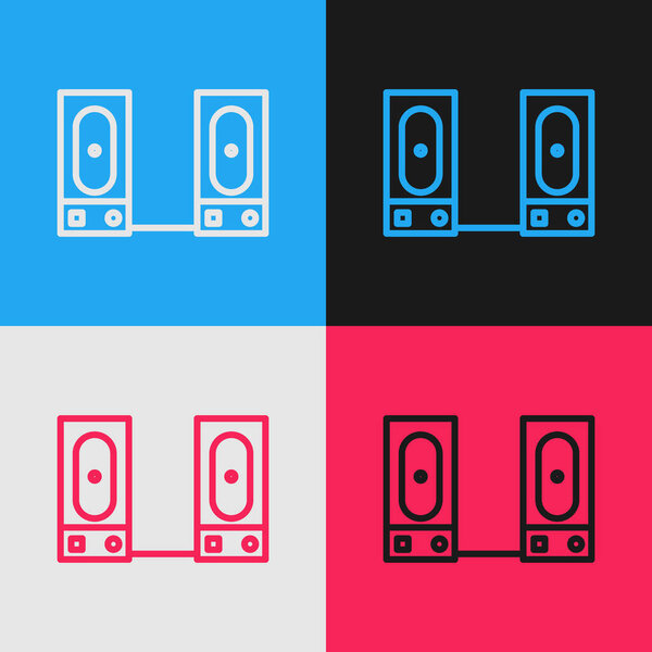 Color line Stereo speaker icon isolated on color background. Sound system speakers. Music icon. Musical column speaker bass equipment. Vintage style drawing. Vector Illustration