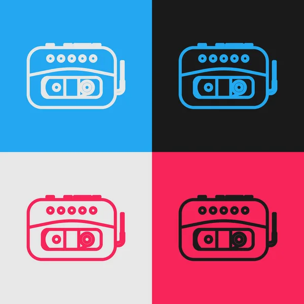 컬러 라인 뮤직 테이프 플레이어 아이콘 (color line music tape player icon): 컬러 배경에서 분리 됨. 휴대용 음악 기기. 고전적 인 방식의 그림. 벡터 일러스트 — 스톡 벡터