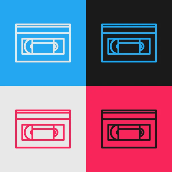 Kleurlijn Vhs videocassette pictogram geïsoleerd op kleur achtergrond. Vintage stijl tekening. Vector Illustratie — Stockvector