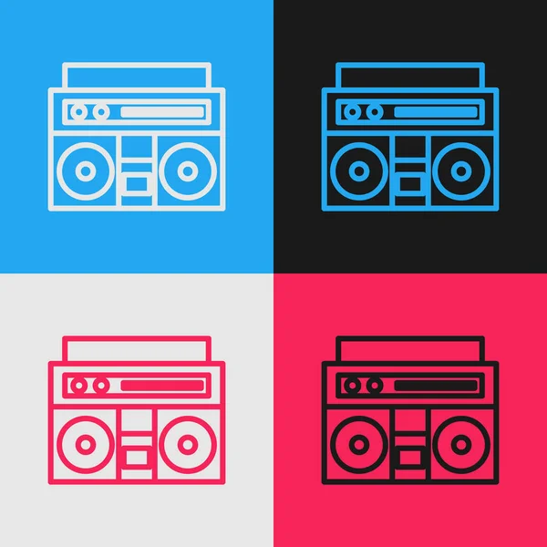 Цветовая линия Home stereo с двумя иконками спикеров, изолированными на цветном фоне. Музыкальная система. Рисунок в винтажном стиле. Векторная миграция — стоковый вектор