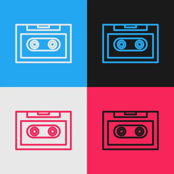 Línea de color Icono de cinta de casete de audio retro aislado en el fondo de color. Dibujo de estilo vintage. Ilustración vectorial — Vector de stock