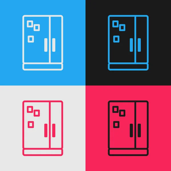 Linha de cores Ícone do refrigerador isolado no fundo da cor. Frigorífico congelador geladeira. Tecnologia doméstica e electrodomésticos. Desenho de estilo vintage. Ilustração vetorial — Vetor de Stock