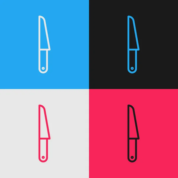 Színes vonal kés ikon izolált színes háttér. Evőeszközkészlet szimbóluma. Vintage stílusú rajz. Vektoros illusztráció — Stock Vector