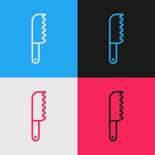Színes vonal Kenyérvágó kés ikon elszigetelt színes háttér. Evőeszköz szimbólum. Vintage stílusú rajz. Vektorillusztráció — Stock Vector