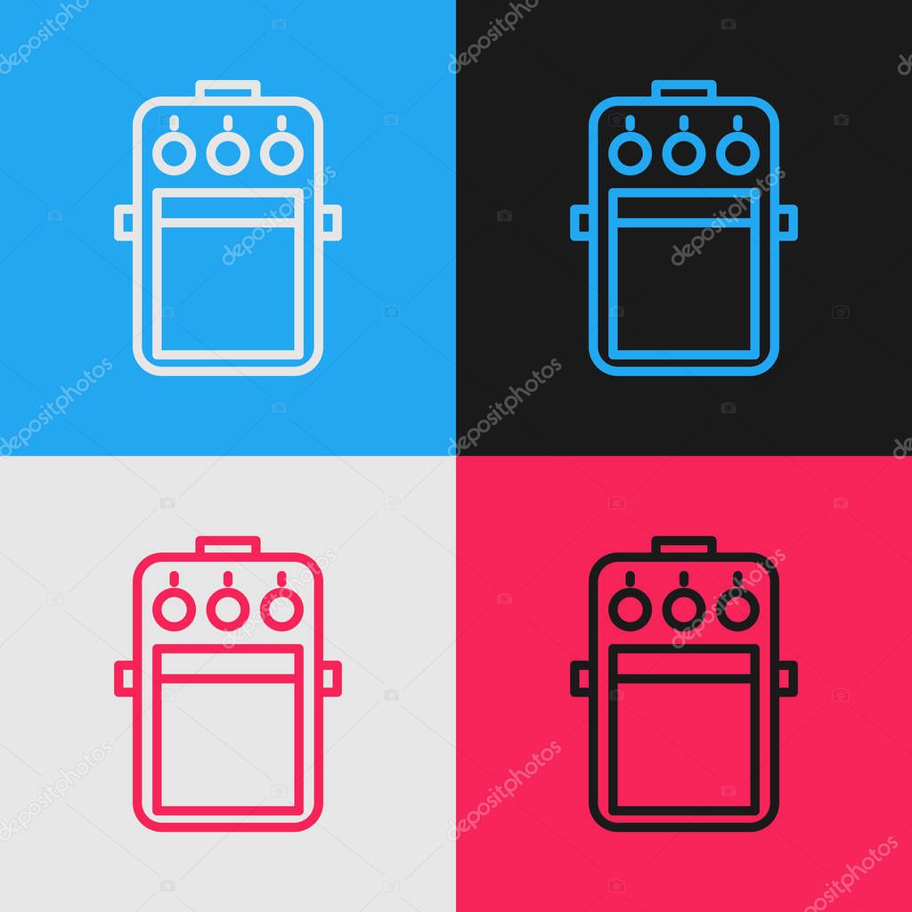 Color line Guitar pedal icon isolated on color background. Musical equipment. Vintage style drawing. Vector Illustration