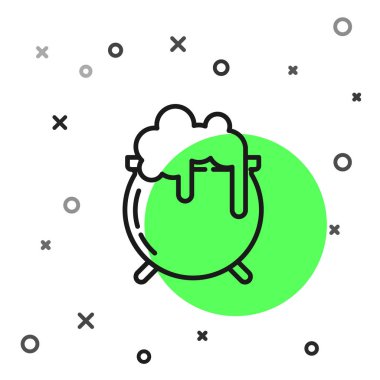 Siyah çizgi cadı kazan simgesi beyaz arkaplanda izole edildi. Aziz Patrick gününüz kutlu olsun. Vektör İllüstrasyonu