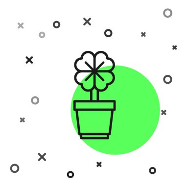 Beyaz arkaplanda izole edilmiş siyah çizgi dört yapraklı yonca. Mutlu Aziz Patrick günleri. Vektör İllüstrasyonu