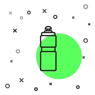 Beyaz arkaplanda siyah çizgi fitness sallama simgesi izole edildi. Su ve protein kokteylleri için kapaklı spor karıştırıcı şişesi. Vektör İllüstrasyonu