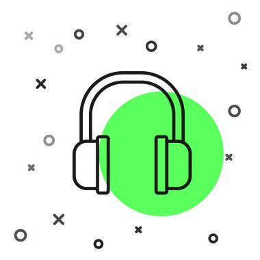 Siyah çizgi kulaklık simgesi beyaz arkaplanda izole edildi. Kulaklık işareti. Müzik, hizmet, iletişim ve operatör konsepti. Vektör İllüstrasyonu