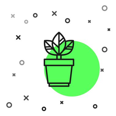 Beyaz arka planda yalıtılmış saksı simgesindeki siyah çizgi Çiçekler. Bir tencerede yetişen bitki. Saksı bitki işareti. Vektör İllüstrasyonu