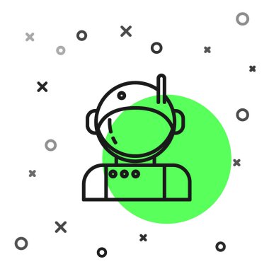 Siyah çizgi astronot simgesi beyaz arkaplanda izole edildi. Vektör İllüstrasyonu