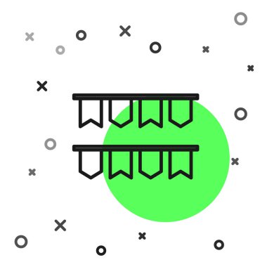 Beyaz arka planda izole bayraklar simgesi ile Siyah çizgi Carnival çelenk. Doğum günü kutlaması, festival ve adil dekorasyon için parti pennants. Vektör İllüstrasyonu