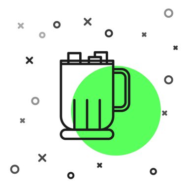 Siyah çizgi. Beyaz arka planda izole edilmiş lokum ikonu olan sıcak çikolata bardağı. Mutlu Noeller ve mutlu yıllar. Vektör İllüstrasyonu