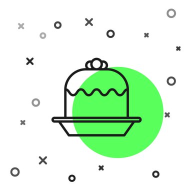 Beyaz arkaplanda siyah çizgi kek simgesi izole edildi. Doğum günün kutlu olsun. Vektör İllüstrasyonu