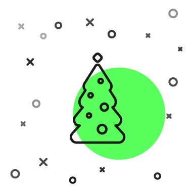 Dekorasyon simgesi beyaz arka planda izole edilmiş siyah çizgi Noel ağacı. Mutlu Noeller ve mutlu yıllar. Vektör İllüstrasyonu