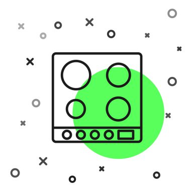 Beyaz arkaplanda siyah çizgi doğalgaz soba simgesi izole edildi. Mutfak tabelaları. Dört daire ocağı olan bir hob. Vektör İllüstrasyonu